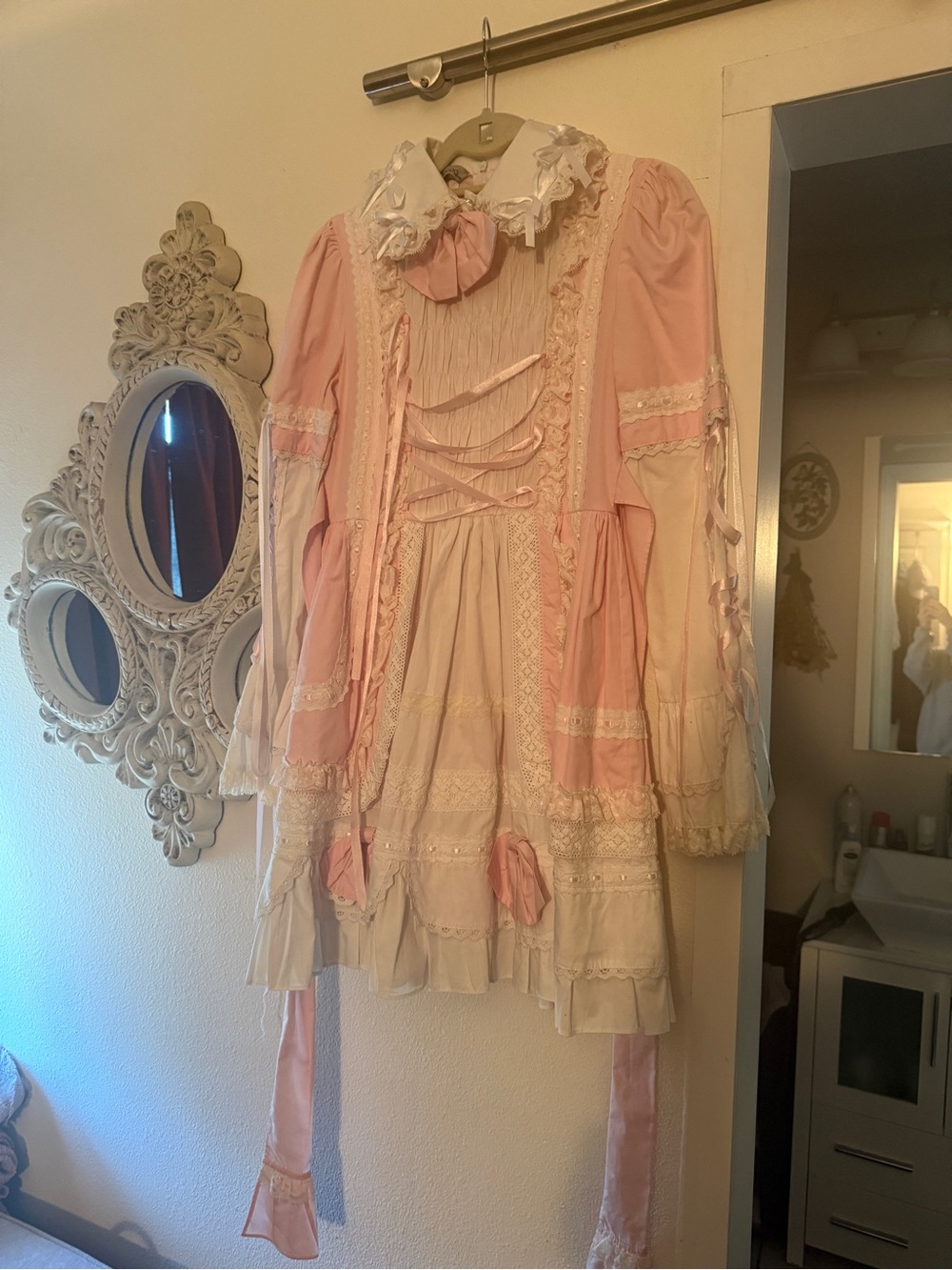 Milanoo Pink and Cream Lace Ribbon Formal Women's Dress 🎀